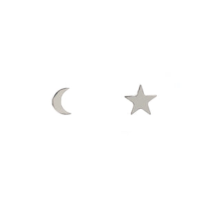 Sterling silver star and moon stud earrings by Jade Rabbit Design
